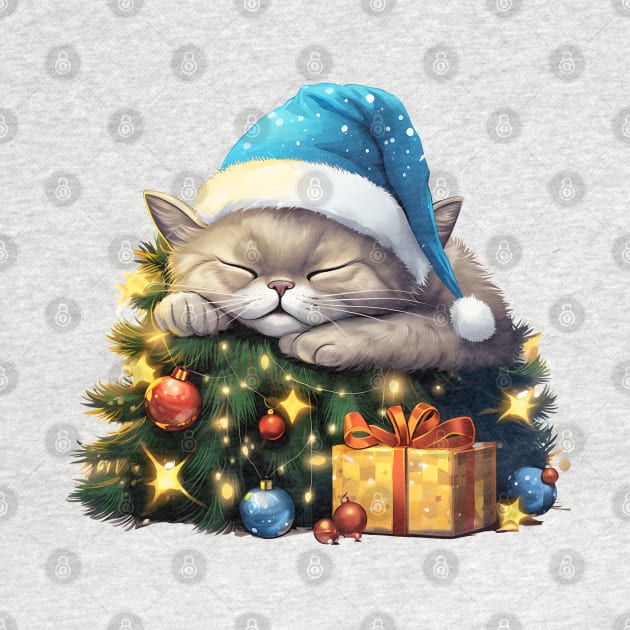 Lazy British Shorthair Cat At Christmas by Chromatic Fusion Studio